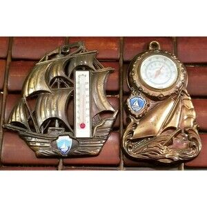 2 Vintage Jersey Shore Souvenir Thermometer Bronze Tall Ships  Cape May Wildwood